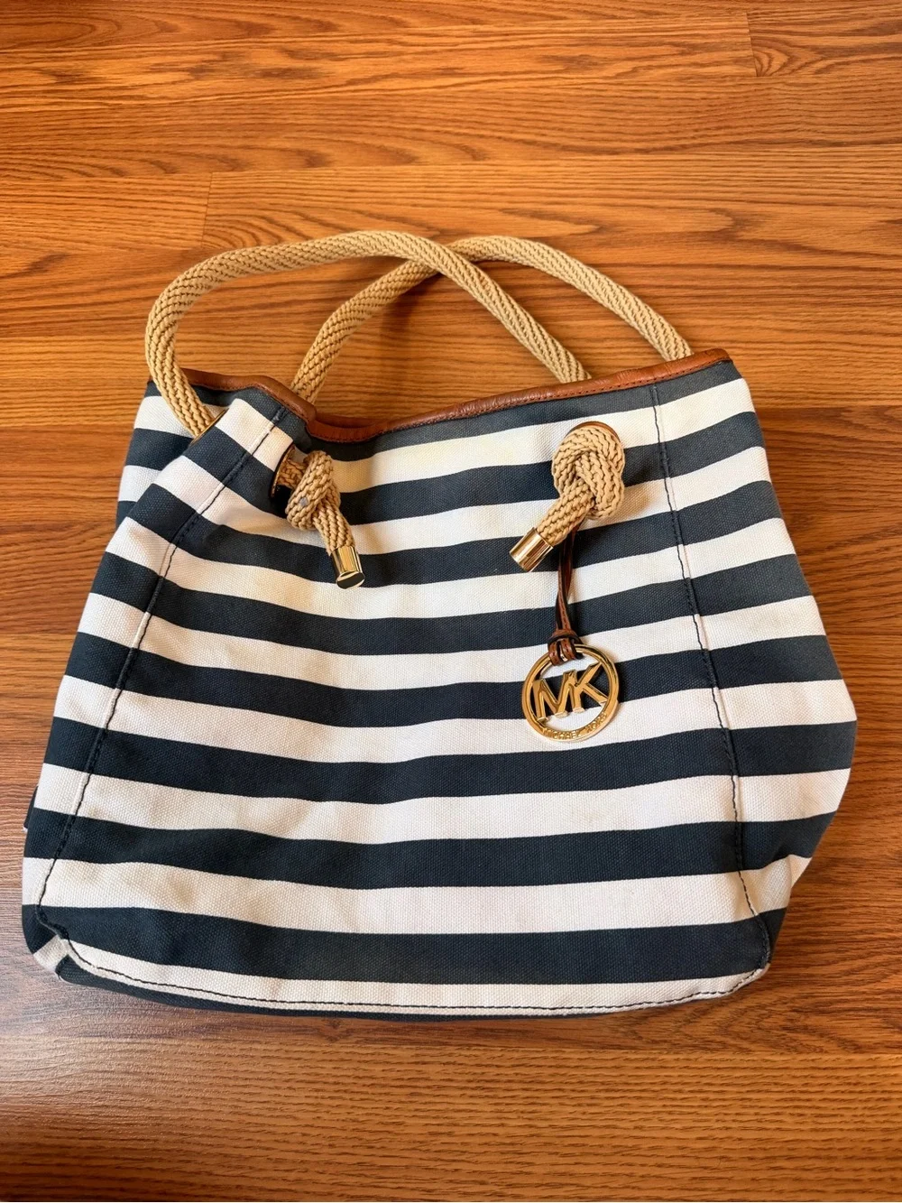 Michael Kors Marina Navy and White Striped Rope-Handle Tote Like New - Picture 1 of 12